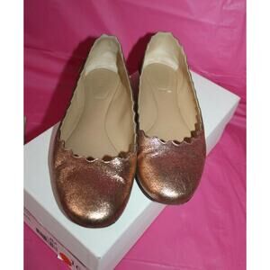 Chloe Pink Gold Ballerina Shoes Scalloped Ballet Flats IA012 Size 36.5 Women's 6